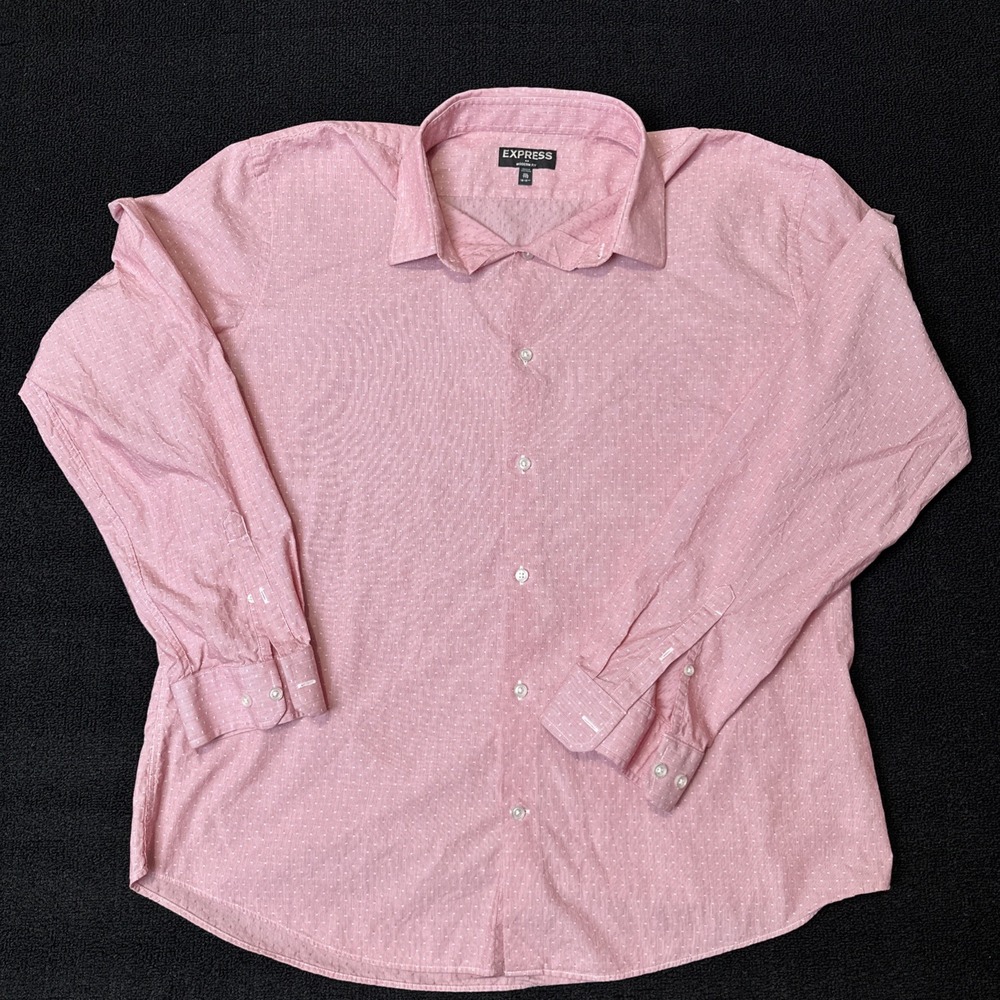 Men's‎ Express Long Sleeve Button Down Pink Polka Dot XXL